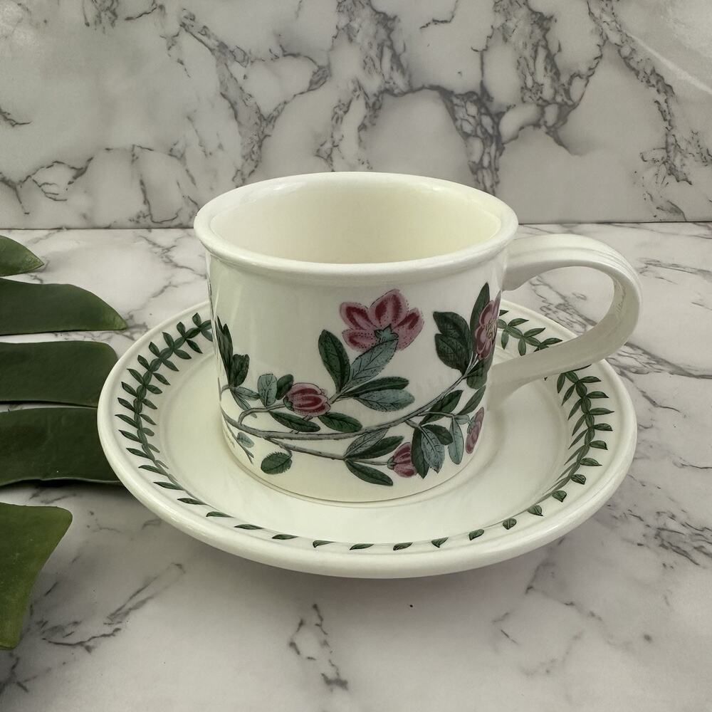 Portmeirion Botanic Garden Drum Tea Cup and Saucer Set Rhododendron Floral